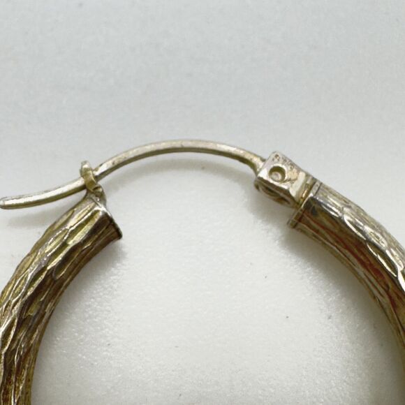 Vintage Textured Sterling Silver Medium Hoop Earrings Minimalist Signed AAJ Ster - Picture 4 of 10